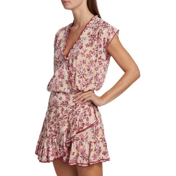 Poupette St Barth Estelle Floral Mini Dress Size XS Pink Yellow Beachy Boho - Picture 5 of 14